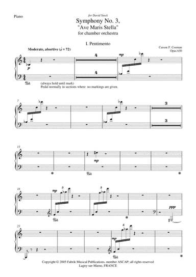 Carson Cooman: Symphony No. 3, "Ave Maris Stella" (2005) for chamber orchestra, piano part