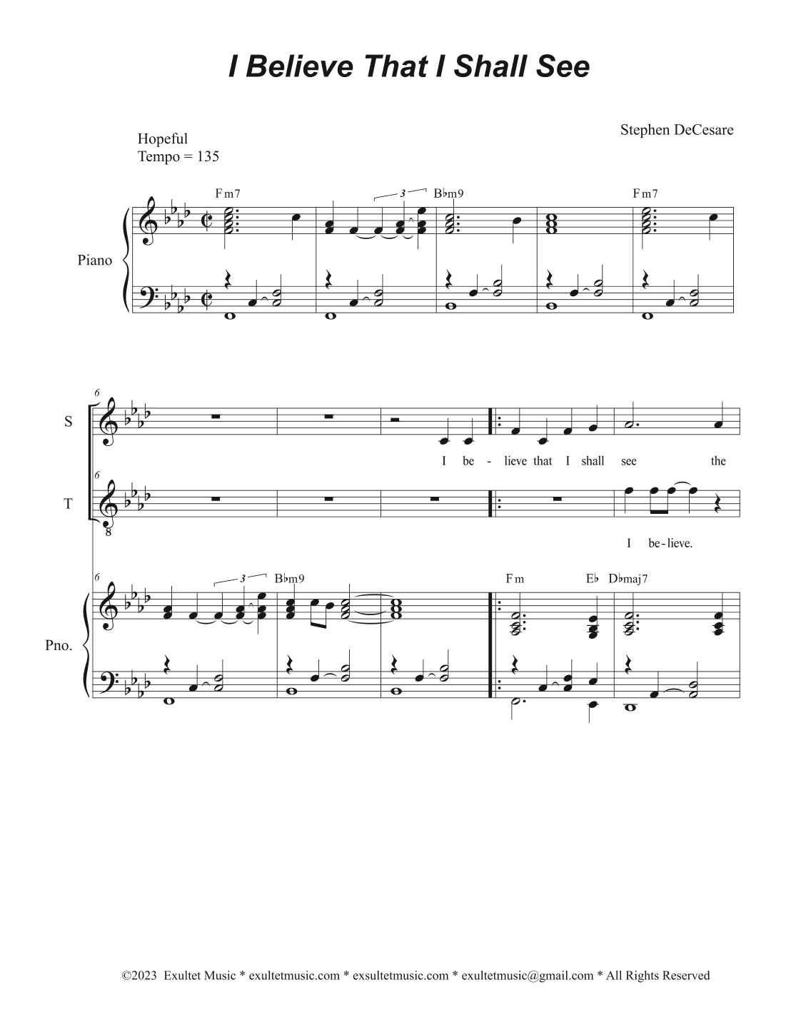 I Believe That I Shall See (2-part choir - (Soprano and Tenor)