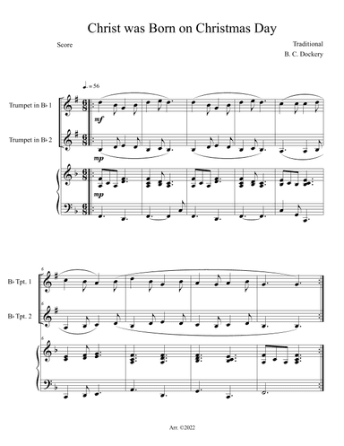 Christ was Born on Christmas Day (Trumpet Duet with Piano Accompaniment) (arr. B. C. Dockery)