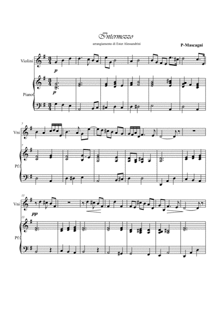 Intermezzo from Cavalleria rusticana. Violin and piano (arr. Ester Alessandrini)