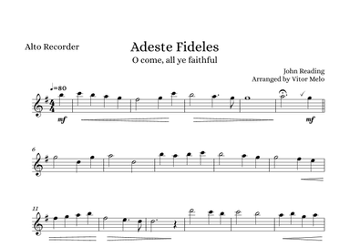 Adeste Fideles (O Come, All Ye Faithful) - alto recorder (arr. Vitor Melo)