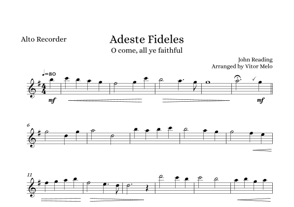 Adeste Fideles (O Come, All Ye Faithful) - alto recorder (arr. Vitor Melo)