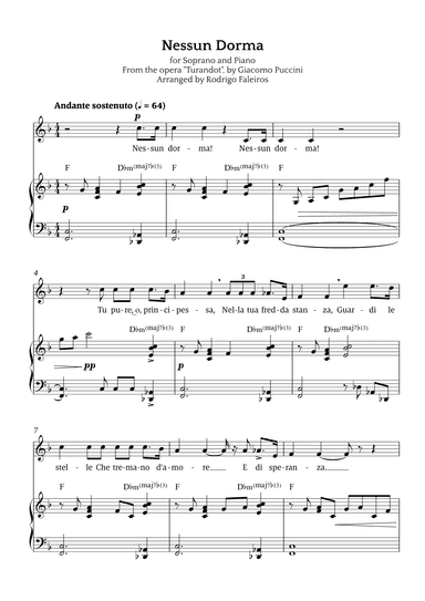 Nessun Dorma (for soprano and piano) (arr. Rodrigo Faleiros)