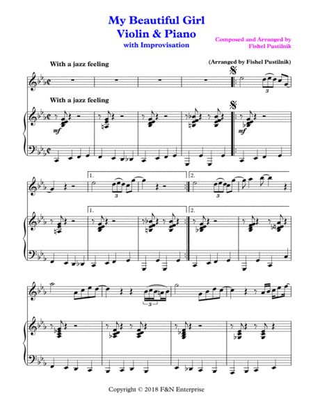 "My Beautiful Girl"-Piano Background for Violin and Piano (With Improvisation)-Video