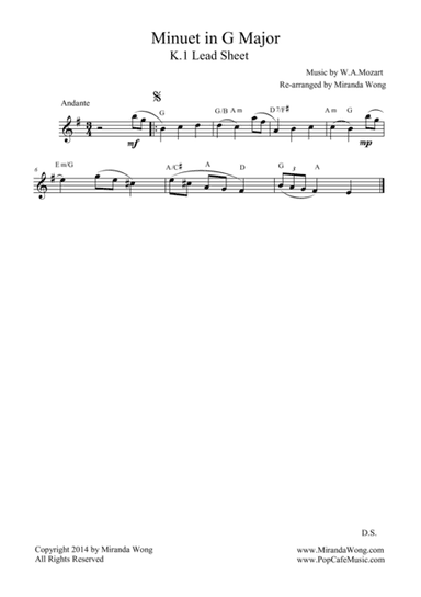 Minuet in G Major K.1 (Mozart) - For Flute Solo / Lead Sheet (arr. Miranda Wong)