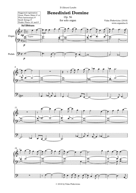 Benedixisti Domine, Op. 56 (2018) for solo organ