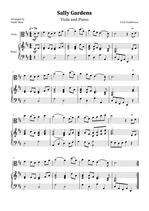 Sally Gardens - Viola and Piano (arr. Valdir Maia)