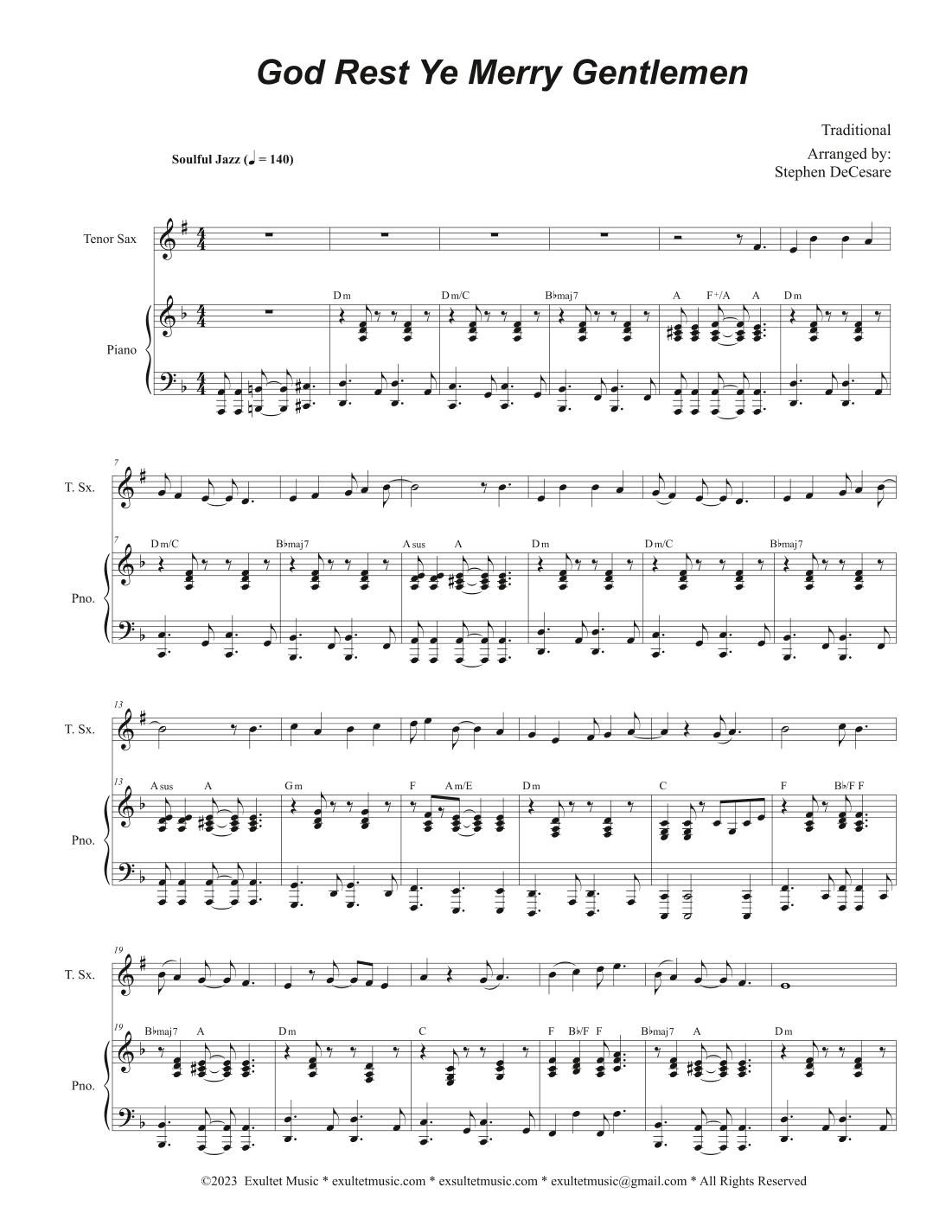 God Rest Ye Merry Gentlemen (Tenor Saxophone and Piano) (arr. Stephen DeCesare)
