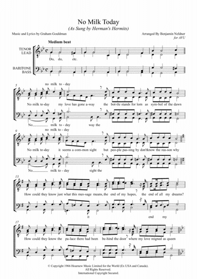 No Milk Today (arr. Benjamin Neldner)