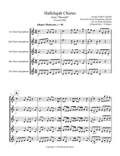 Hallelujah (from "Messiah") (Bb) (Tenor Saxophone Quintet) (arr. Regis Bookshar)
