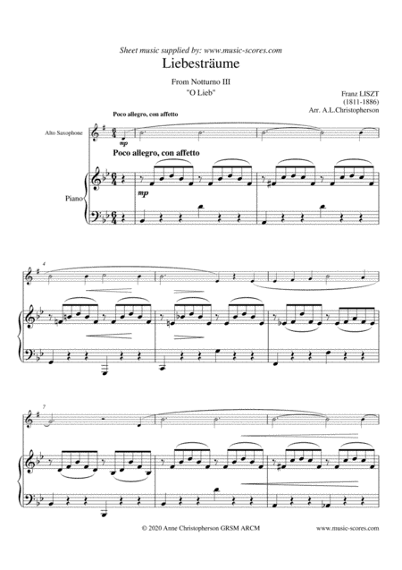 Liebestraume No.3 - Notturno No.3 - Alto Sax and Piano (arr. Anne L Christopherson GRSM ARCM)