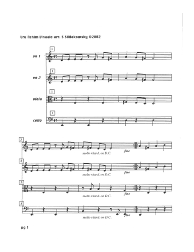 Uru Achim V'Naale- String Quartet Arrangement (arr. Harris Shilakowsky)