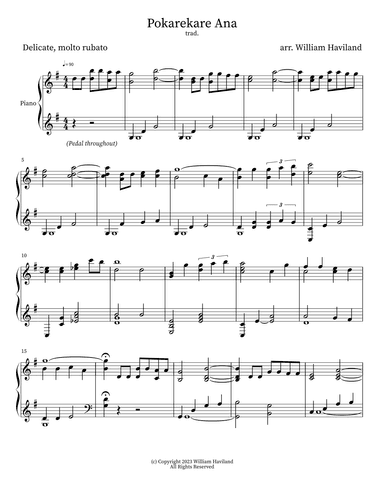 Pokarekare Ana [arr. for solo piano] (arr. William Haviland)