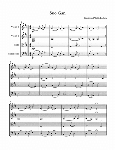 Suo gan / Welsh lullaby - easy string quartet (arr. Nicholas Palmer)