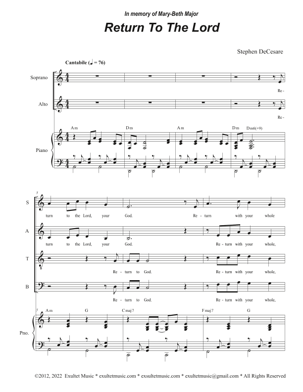Return To The Lord (Vocal Quartet - (SATB)