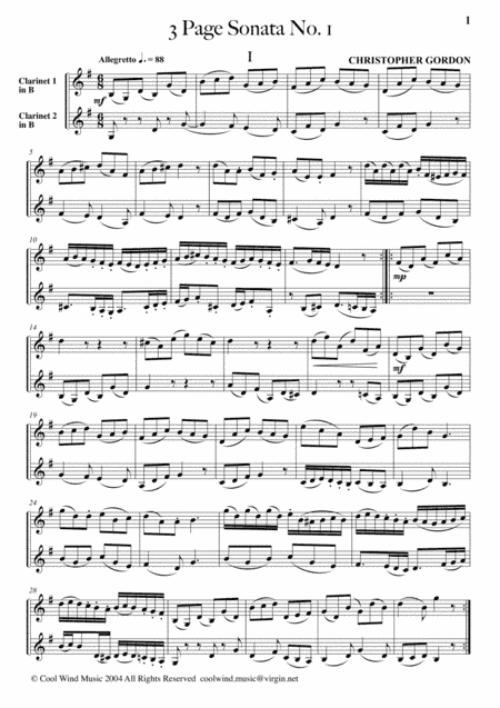 Three Page Sonata No. 1 (for 2 Clarinets)