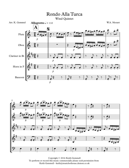 Rondo Alla Turka: Wind Quintet (arr. Keith Gemmell)