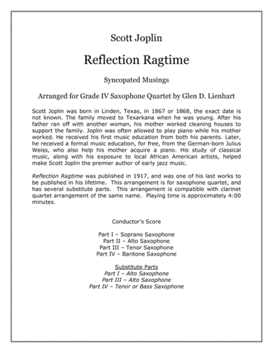 Reflection Ragtime (Saxophone) (arr. Glen D. Lienhart)