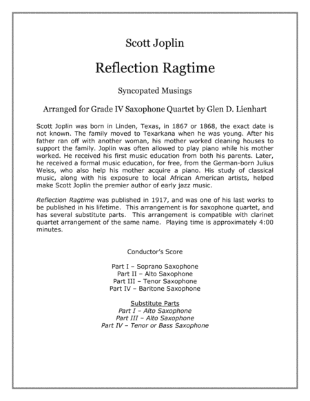 Reflection Ragtime (Saxophone) (arr. Glen D. Lienhart)