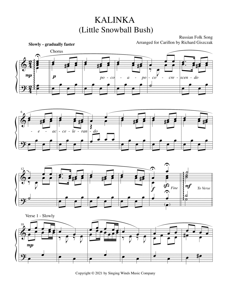 Kalinka  (Little Snowball Bush) (arr. Richard Giszczak)
