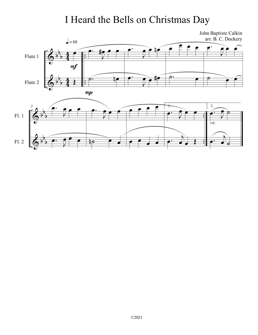 I Heard the Bells on Christmas Day (Flute Duet) (arr. B. C. Dockery)