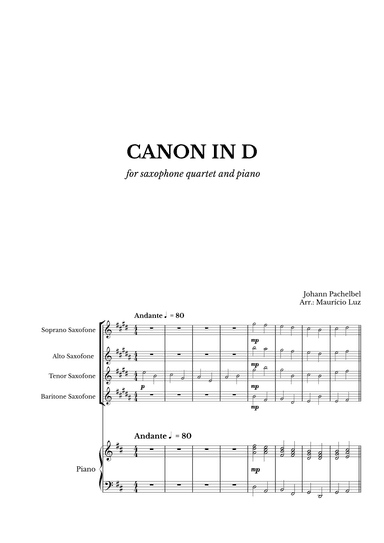 Canon in D for Saxophone Quartet and Piano (arr. Maurício Luz)