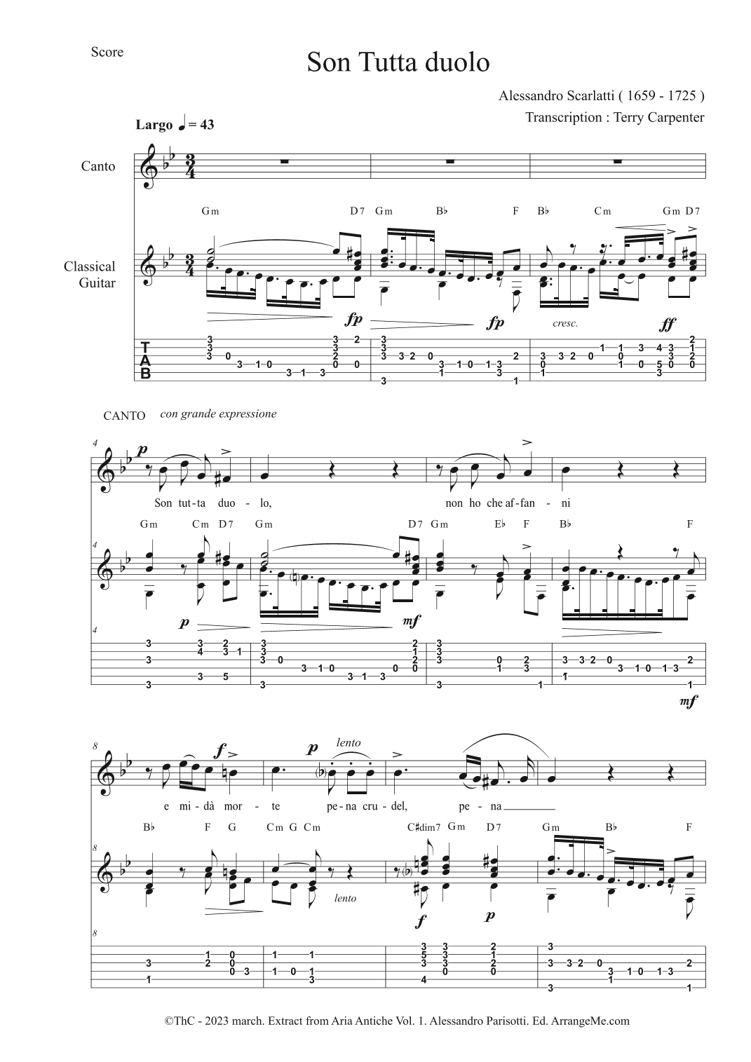 Son tutta duolo ( Extract from Aria Antiche Vol.1) (arr. Terry Carpenter)