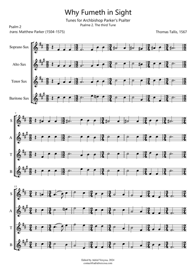 Why Fumeth in Sight - Sax Quartet - Score Only (arr. Adriel Verçosa)