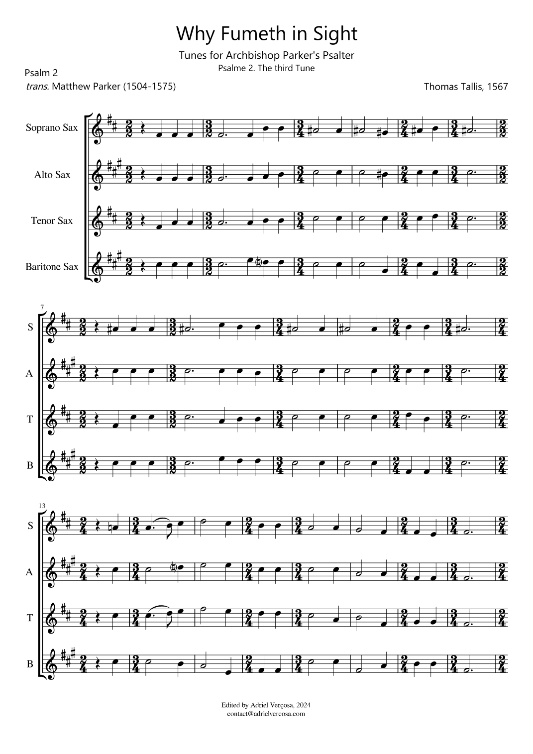 Why Fumeth in Sight - Sax Quartet - Score Only (arr. Adriel Verçosa)