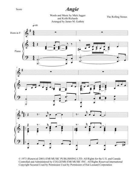 Angie (arr. James M. Guthrie, ASCAP)