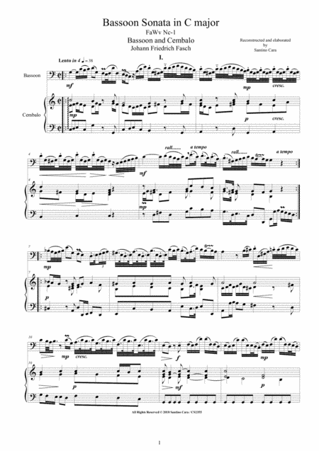 Fasch - Bassoon Sonata in C major FaWv Nc-1 for Bassoon and Cembalo (or Piano) (arr. Santino Cara)