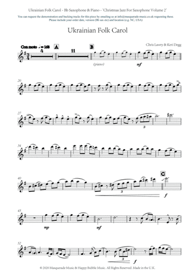 Ukrainian Folk Carol - Bb Saxophone and Piano (swing style!) by Chris Lawry and Keri Degg. Includes