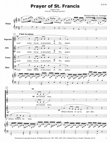 Prayer of St Francis (from the Thanksgiving Mass) (arr. Michael Dryver, Arranger)