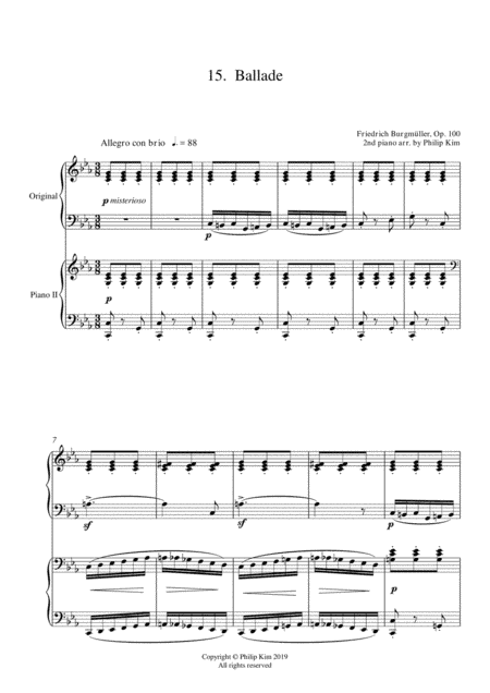 15.  Ballade  25 Progressive Studies Opus 100 for 2 pianos Friedrich Burgmüller (arr. Philip Kim)