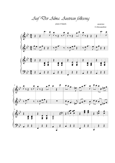 Auf Der Alma. Austrian folk music. Piano 4 hands (arr. Ester Alessandrini)