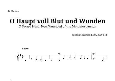 Sacred Head, Now Wounded by Bach for Clarinet Solo (arr. Langanho)