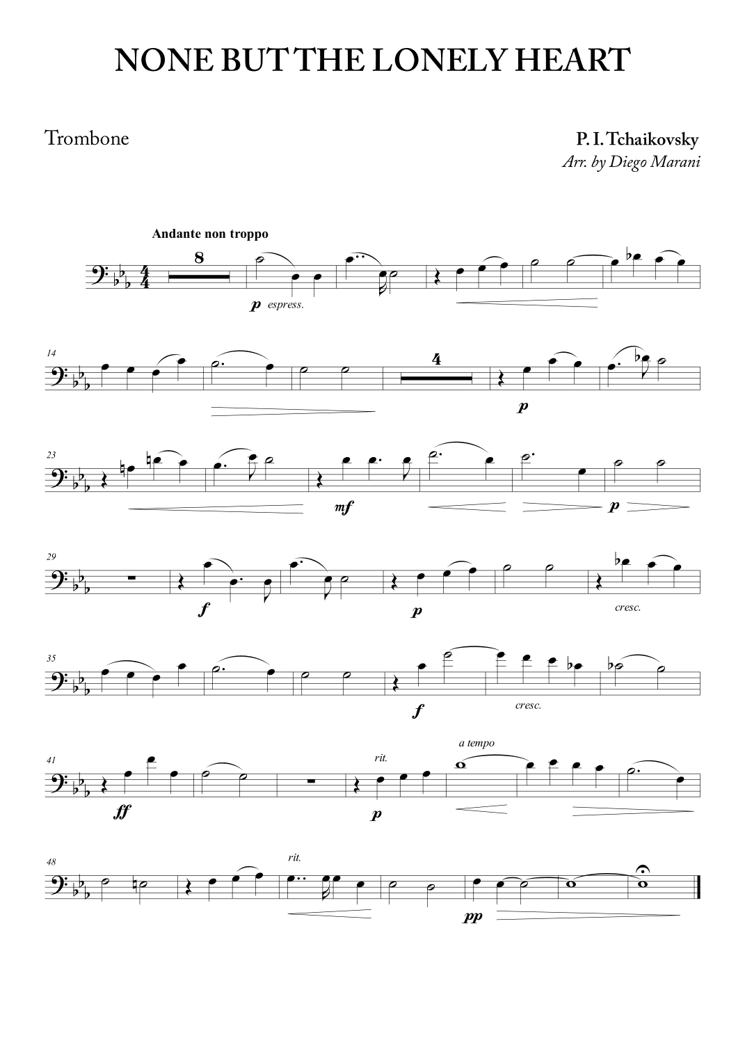 None but the Lonely Heart for Trombone and Piano (arr. Diego Marani)