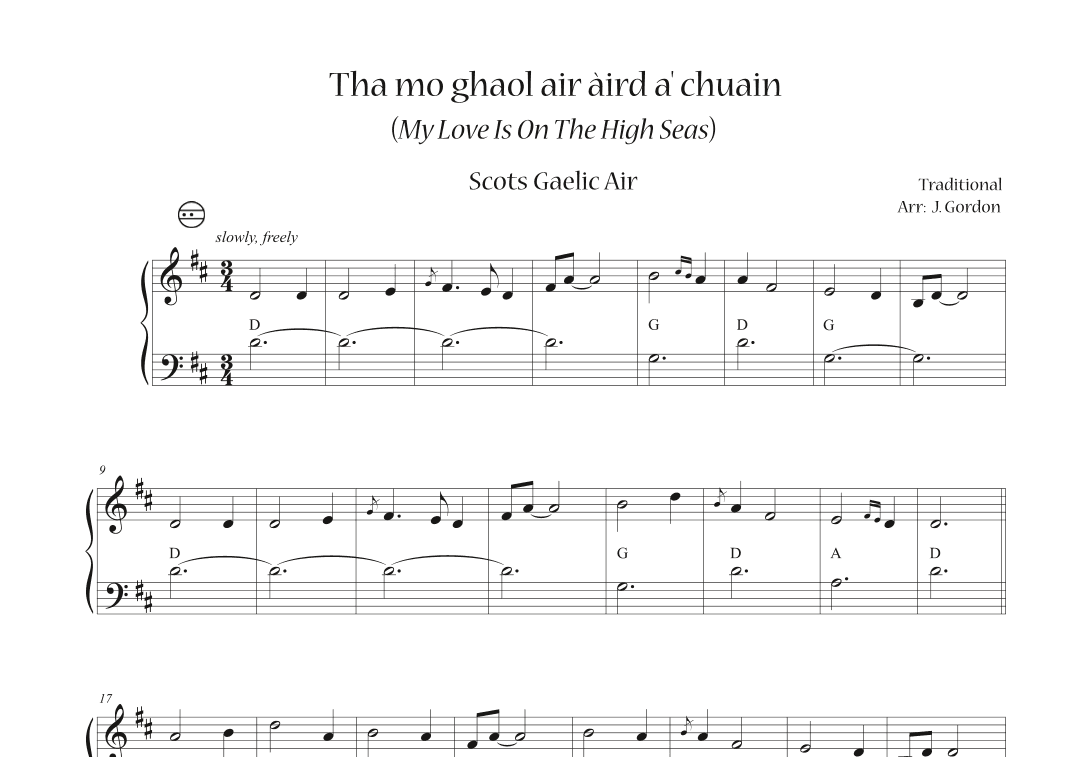 Tha mo ghaol air àird a’ chuain  (My Love Is On the High Seas) (arr. Julia Gordon)