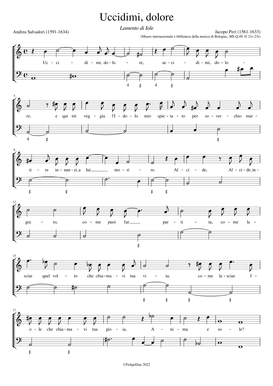 Lamento di Iole: Uccidimi dolore (arr. Early Music Scores)