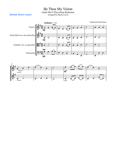 BE THOU MY VISION, A Traditional Irish Hymn, String Trio, Intermediate Level for 2 violins and cello (arr. Sherry Lewis Publishing)