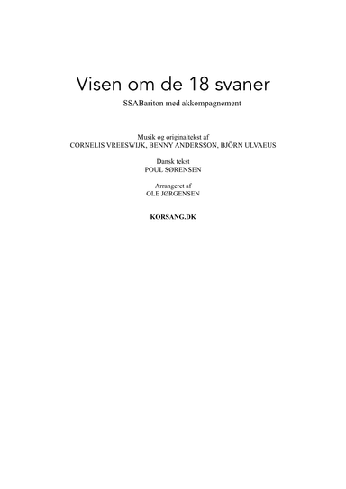 Visen Om De Atten Svaner (jeg Drømte Om Atten Svaner I Nat) (arr. Ole Jørgensen)