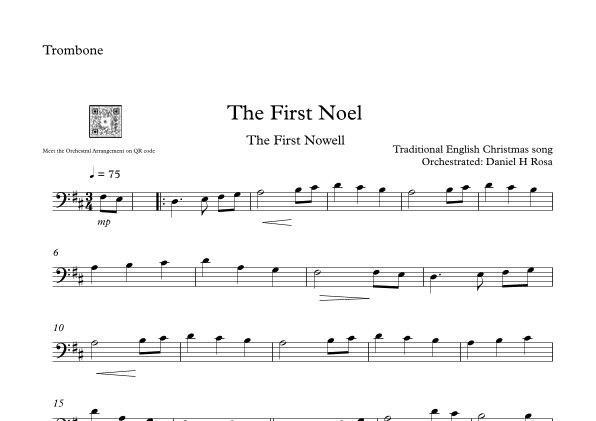 The First Noel - The First Nowell - Easy Christmas Carol - Trombone (arr. Daniel H Rosa)
