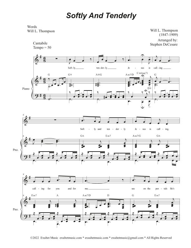 Softly And Tenderly (Unison choir - High Key) (arr. Stephen DeCesare)
