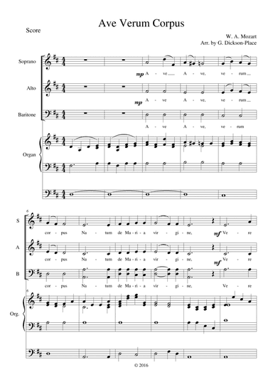 Ave Verum - Mozart - Arranged for three voices - SAB (arr. Arr. by Graham Dickson-Place)