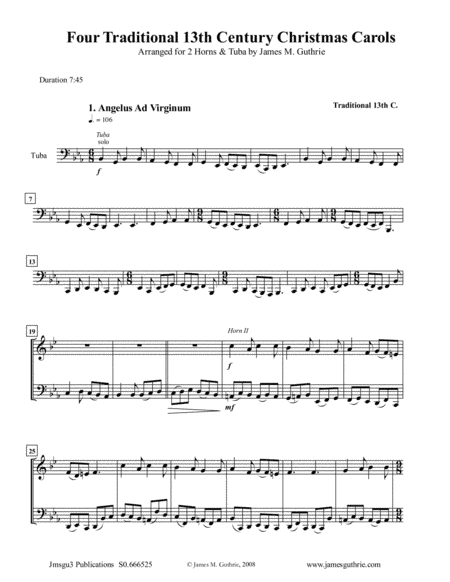 Four Traditional 13th Century Christmas Carols for 2 Horns & Tuba (arr. James M. Guthrie, ASCAP)