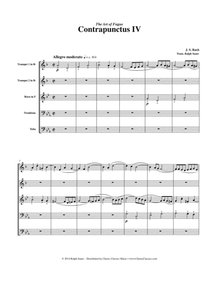 Contrapunctus IV from "The Art of Fugue" for Brass Quintet (arr. Ralph Sauer)
