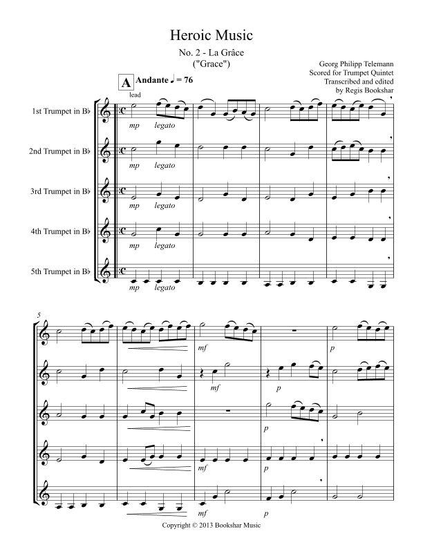 Heroic Music - No.   2. La Grace (Bb) (Trumpet Quintet) (arr. Regis Bookshar)