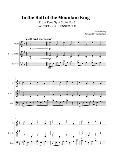In The Hall Of The Mountain King - Wind Trio (Flute, Clarinet and Bassoon) (arr. Valdir Maia)