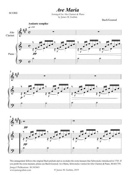 Bach-Gounod: Ave Maria for Alto Clarinet & Piano (arr. James M. Guthrie, ASCAP)