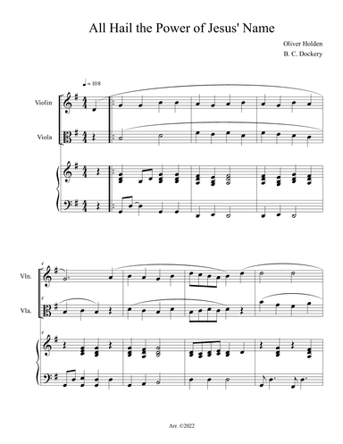 All Hail the Power of Jesus' Name (Violin and Viola Duet with Piano Accompaniment) (arr. B. C. Dockery)